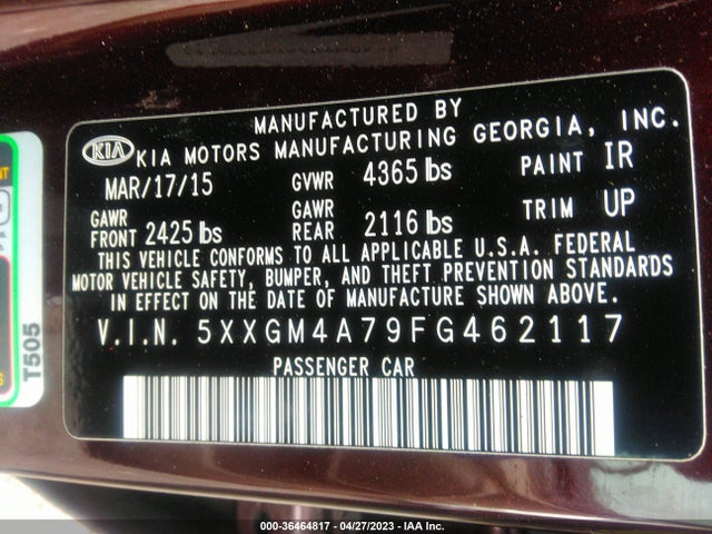KIA Optima Lx 2015 5XXGM4A79FG462117 Image 10