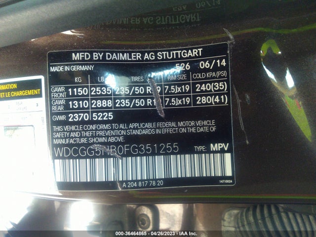 2015 MERCEDES-BENZ GLK-CLASS GLK 350 VIN: WDCGG5HB0FG351255