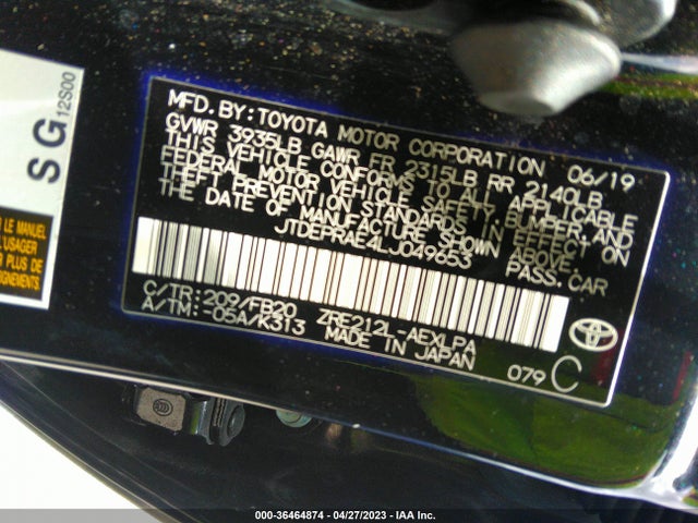 2020 TOYOTA COROLLA LE VIN: JTDEPRAE4LJ049653