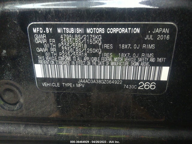 JA4AD3A38GZ064922 Mitsubishi Outlander Se