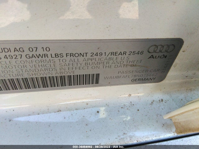2011 AUDI A4 2.0T PREMIUM VIN: WAUBFAFL7BN015662