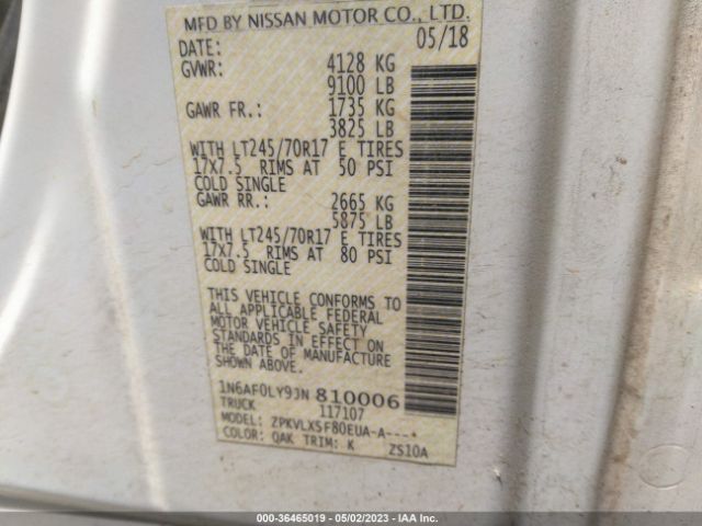 1N6AF0LY9JN810006 Nissan Nv Cargo Sv