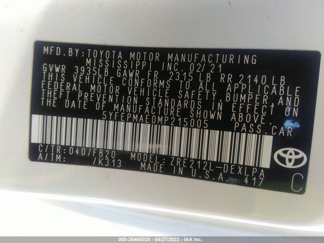 Toyota COROLLA LE 2021 5YFEPMAE0MP215005 Image 11