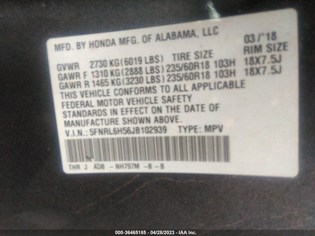Honda ODYSSEY EX 2018 5FNRL6H56JB102939 Image 9