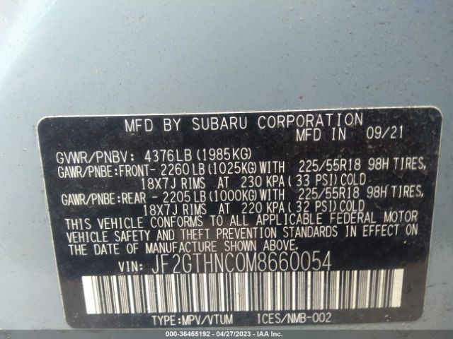 JF2GTHNC0M8660054 Subaru Crosstrek Limited