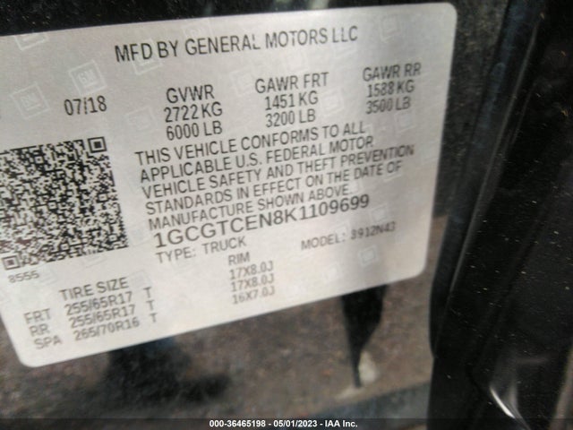2019 CHEVROLET COLORADO 4WD LT VIN: 1GCGTCEN8K1109699