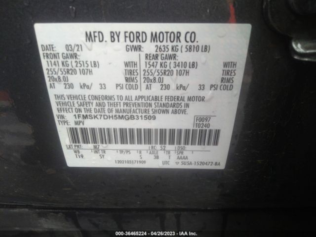 1FMSK7DH5MGB31509 Ford EXPLORER XLT