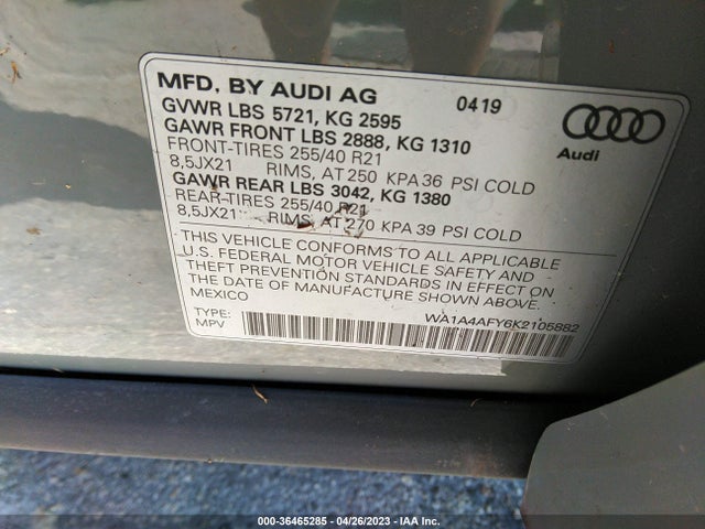 WA1A4AFY6K2105882 Audi Sq5 Premium