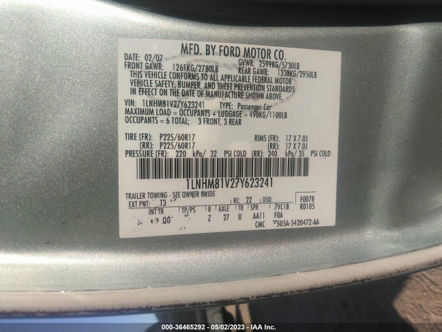 2007 LINCOLN TOWN CAR SIGNATURE VIN: 1LNHM81V27Y623241