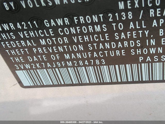 3VW2K7AJ9FM284783 Volkswagen Jetta Sedan 2.0l S