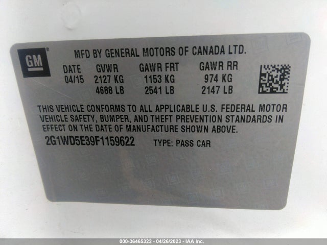 2015 CHEVROLET IMPALA LIMITED POLICE POLICE VIN: 2G1WD5E39F1159622