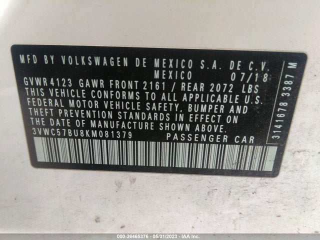 3VWC57BU8KM081379 Volkswagen Jetta S/se/r-line