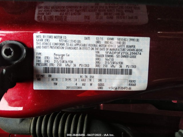 Продаж на аукціоні авто 2016 Ford Focus Se, vin: 1FADP3F27GL256674, номер лоту: 36465456