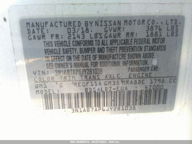 3N1AB7AP6JY281038 Nissan SENTRA S