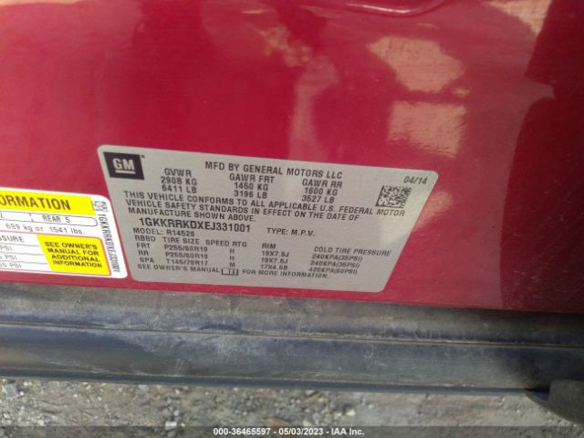 1GKKRRKDXEJ331001 GMC ACADIA SLT