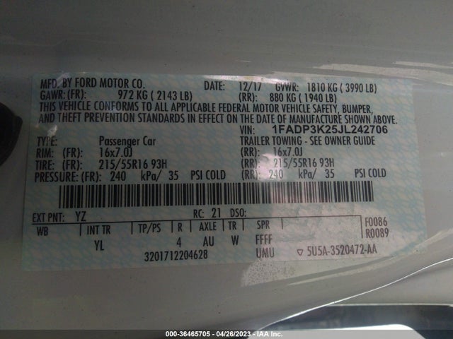 Ford FOCUS SE 2018 1FADP3K25JL242706 Image 10