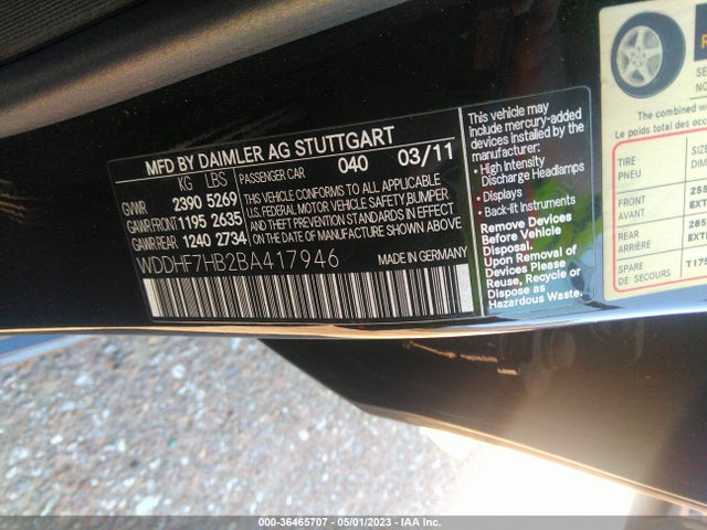 2011 MERCEDES-BENZ E-CLASS E 63 AMG VIN: WDDHF7HB2BA417946