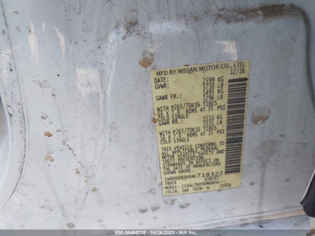 1N6DD0ER4HN718322 Nissan Frontier Sv V6