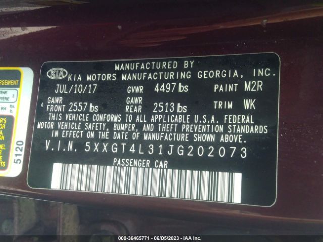 5XXGT4L31JG202073 KIA Optima Lx