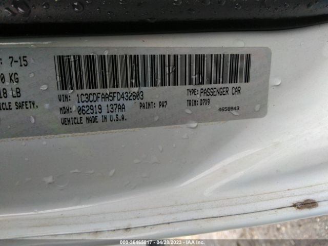 1C3CDFAA5FD432603 Dodge DART SE