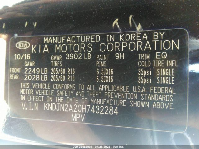 KNDJN2A20H7432284 KIA Soul Base