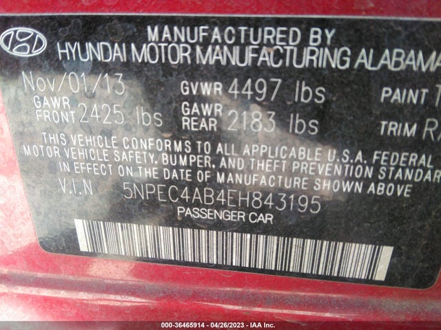 Hyundai Sonata Limited 2014 5NPEC4AB4EH843195 Image 9
