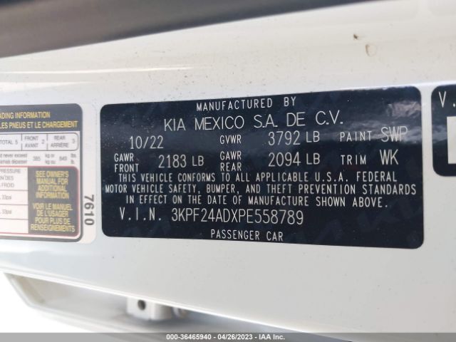 3KPF24ADXPE558789 KIA Forte Lxs