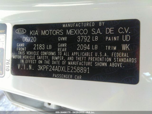 3KPF24ADXLE258891 KIA Forte Lxs
