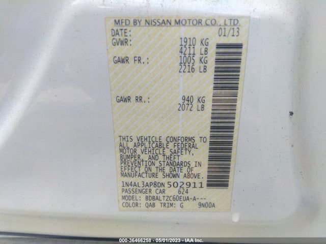 2013 NISSAN ALTIMA 2.5 SV VIN: 1N4AL3AP8DN502911