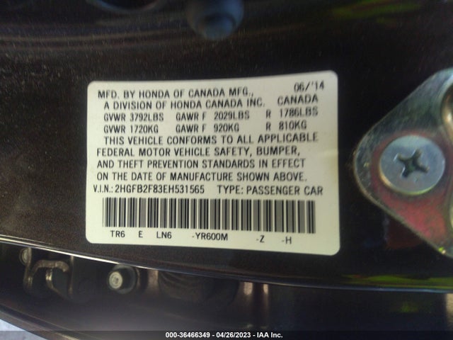 Honda Civic Sedan Ex 2014 2HGFB2F83EH531565 Image 9