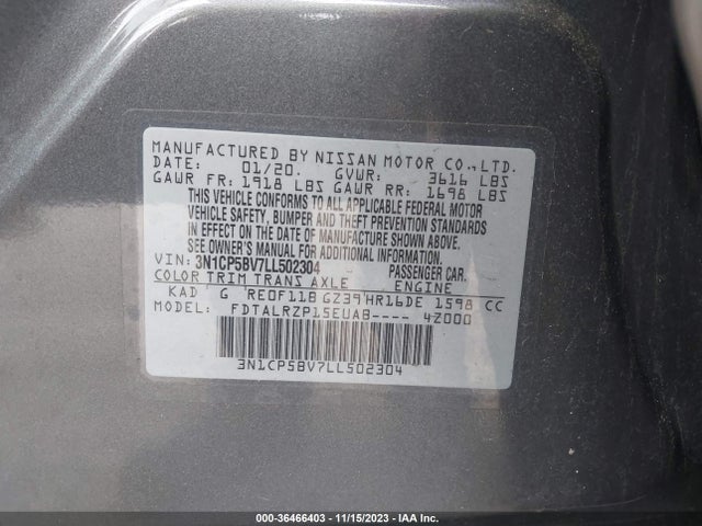 2020 NISSAN KICKS S VIN: 3N1CP5BV7LL502304