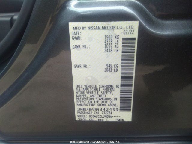 1N4BL4BV3NN342459 Nissan Altima 2.5 S
