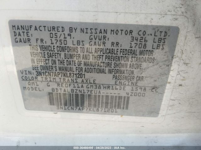 3N1CN7AP7KL871201 Nissan Versa Sedan Sv