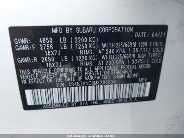 4S4BTANC8M3205834 Subaru Outback Limited