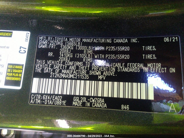 2021 Lexus RX, VIN: 2T2HZMAA9MC211535