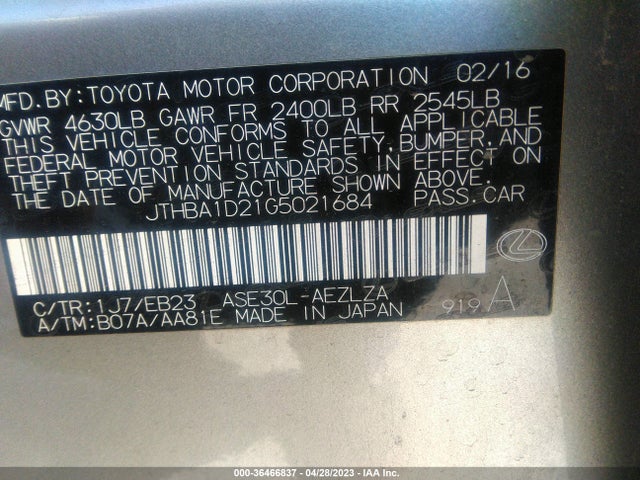 JTHBA1D21G5021684 Lexus IS 200T