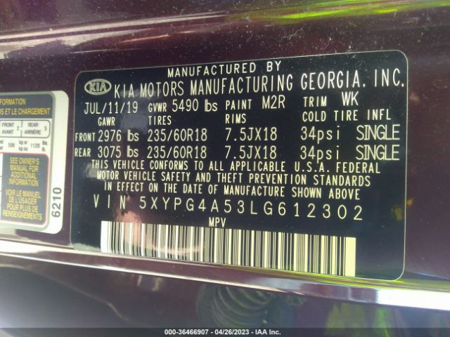 5XYPG4A53LG612302 KIA Sorento Lx V6