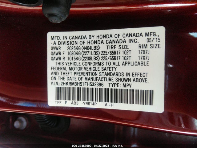 Honda CR-V EX 2015 2HKRM3H51FH532396 Image 9