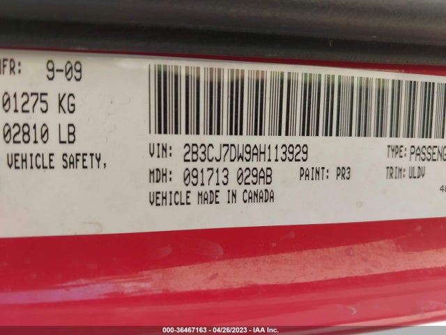 2010 DODGE CHALLENGER SRT8 VIN: 2B3CJ7DW9AH113929