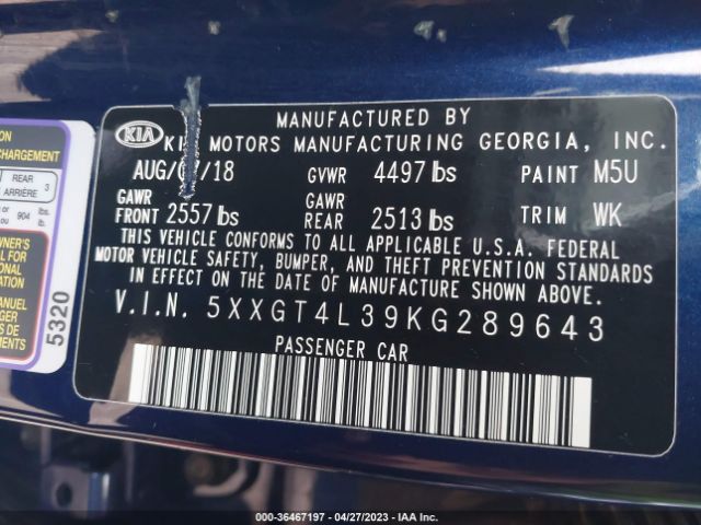 5XXGT4L39KG289643 KIA Optima S
