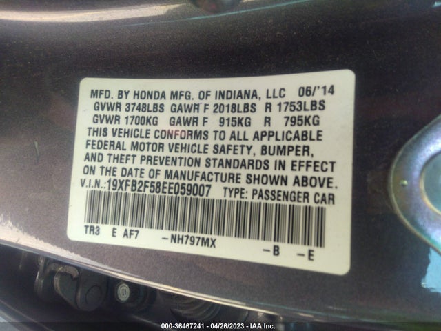 Honda Civic Sedan Lx 2014 19XFB2F58EE059007 Image 10