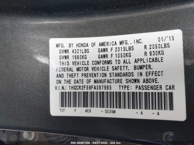 2015 HONDA ACCORD SEDAN SPORT VIN: 1HGCR2F59FA097995