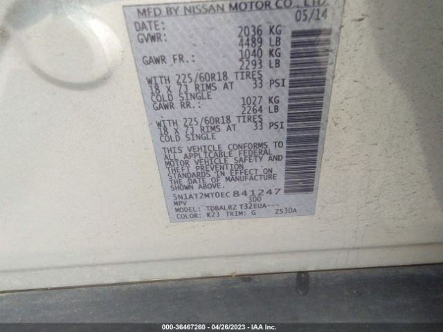 5N1AT2MT0EC841247 Nissan Rogue Sl