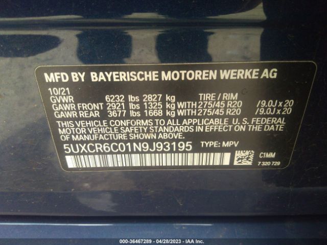 5UXCR6C01N9J93195 BMW X5 Xdrive40i