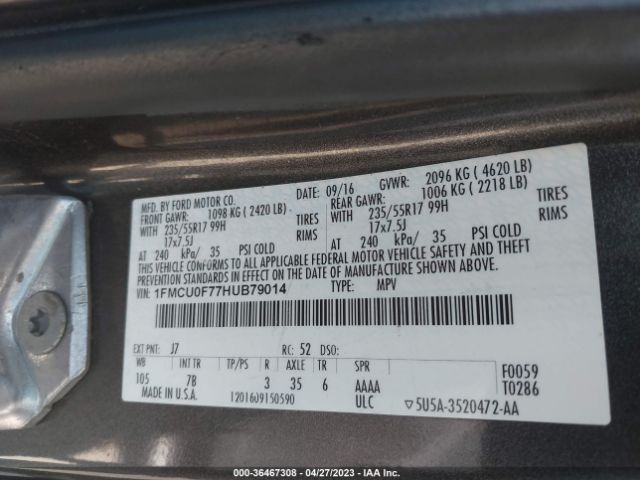 1FMCU0F77HUB79014 Ford ESCAPE S