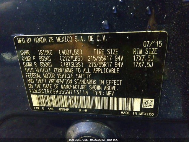 Honda HR-V LX 2016 3CZRU5H35GM713114 Image 9