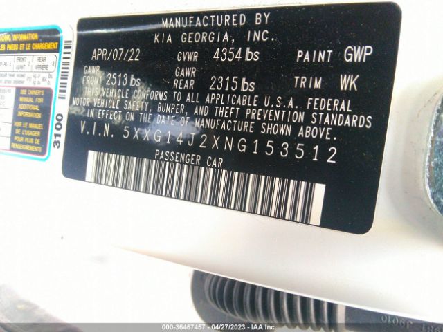 5XXG14J2XNG153512 KIA K5 LXS
