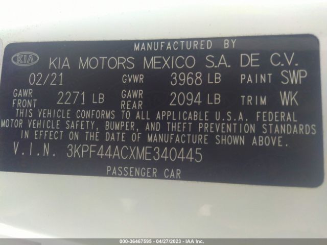 3KPF44ACXME340445 KIA FORTE GT