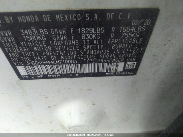 Honda FIT LX 2020 3HGGK5H44LM710003 Image 9