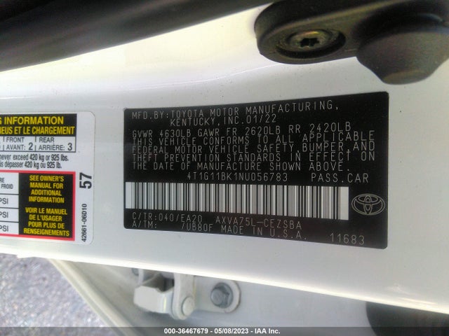 Toyota CAMRY SE 2022 4T1G11BK1NU056783 Image 9